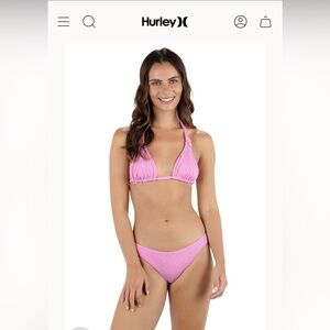 NWT Hurley Textured Pink Bikini Set Tie Side Triangle Swimwear Size S